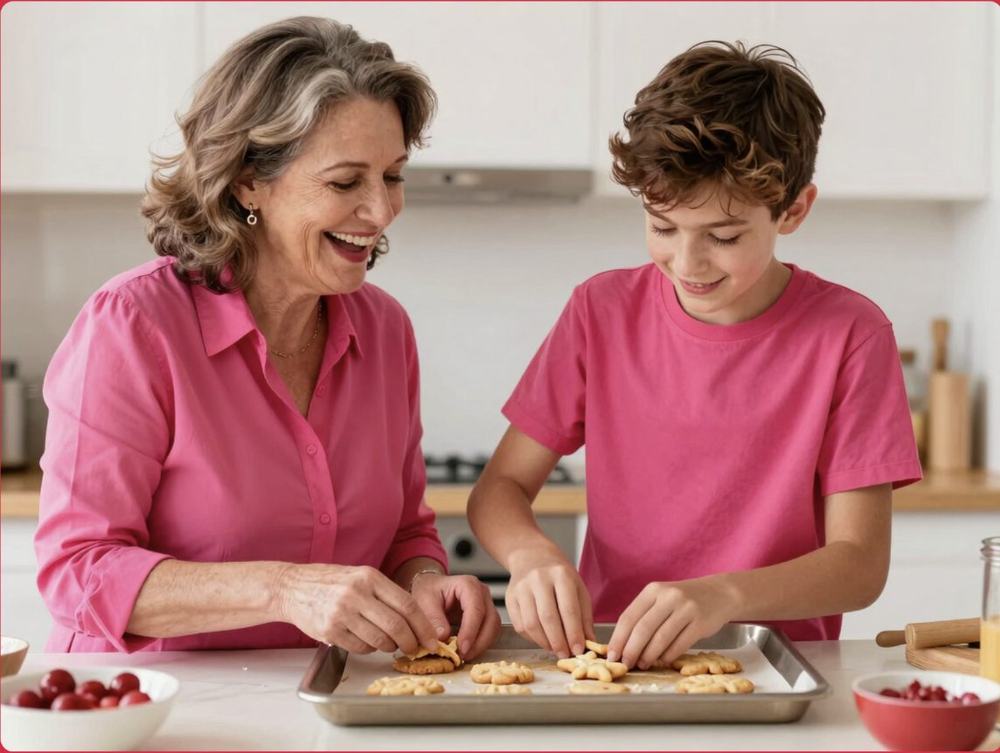 A teenage boy talking with an older woman